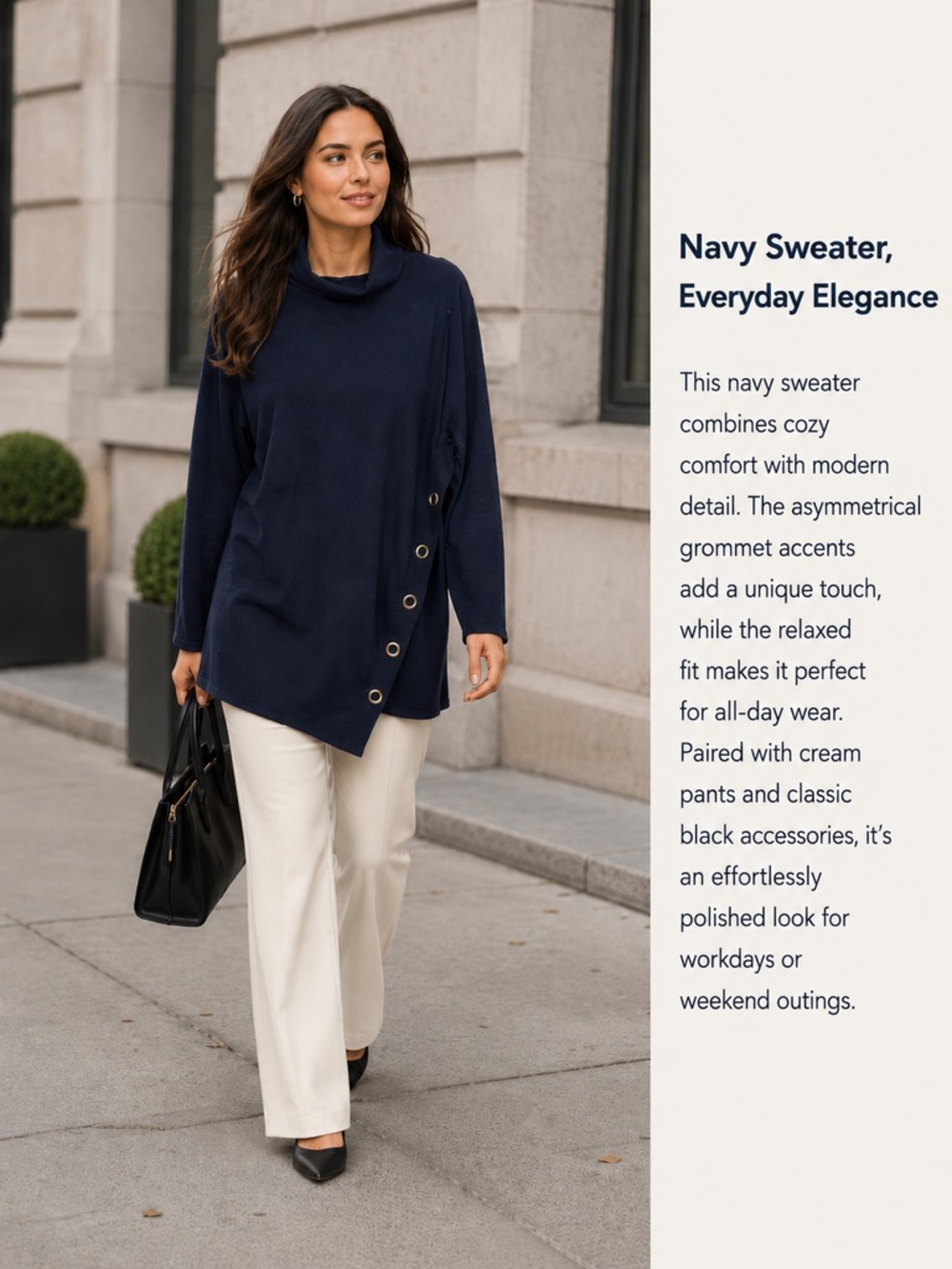 Soft Surroundings Navy Asymmetrical Grommet Sweater